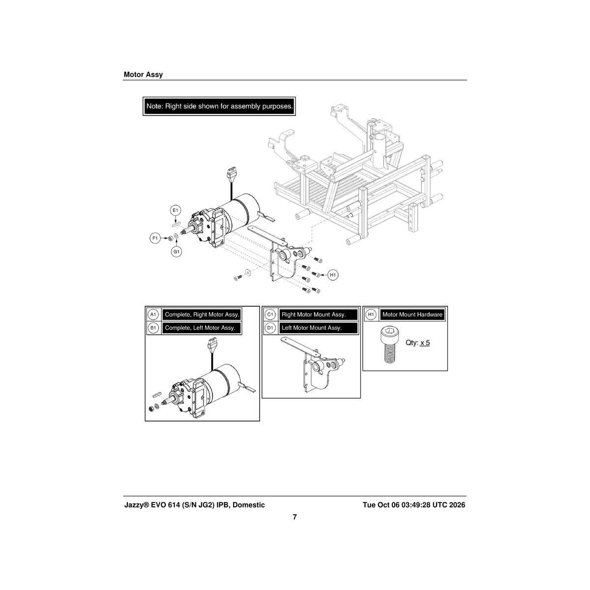 Pride Mobility MEC2104675 motor assembly right parts diagram