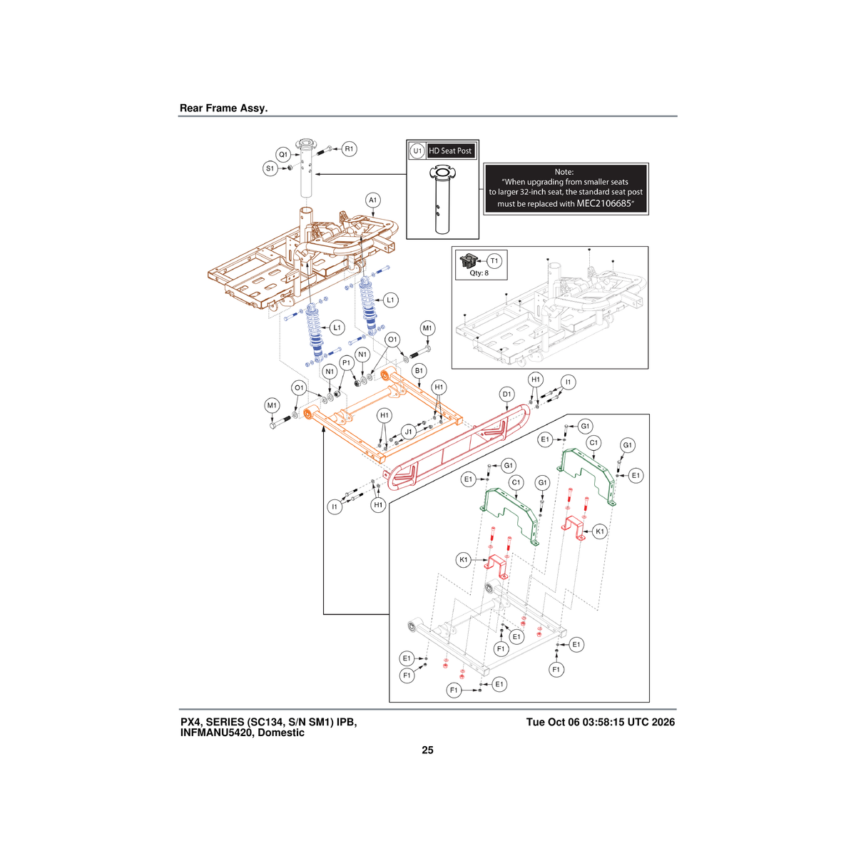 Pride Mobility MEC2106683 hd upper seat post assembly parts diagram
