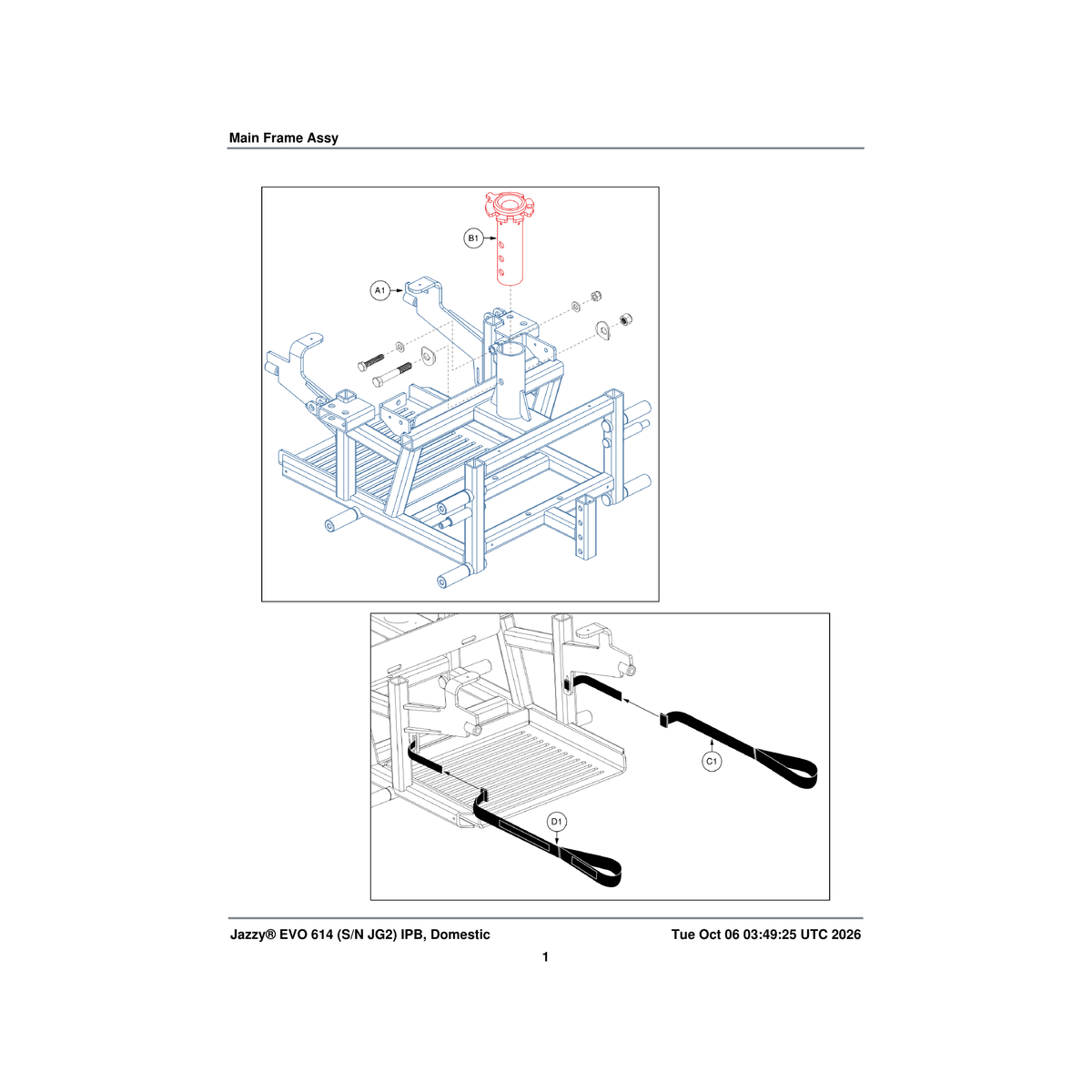 Pride Mobility MEC2107269 battery strap long parts diagram