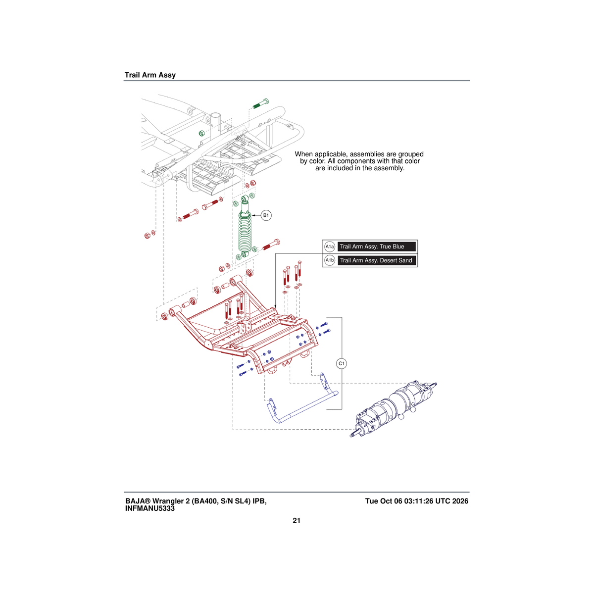 Pride Mobility MEC2107468 trail arm assembly blue parts diagram