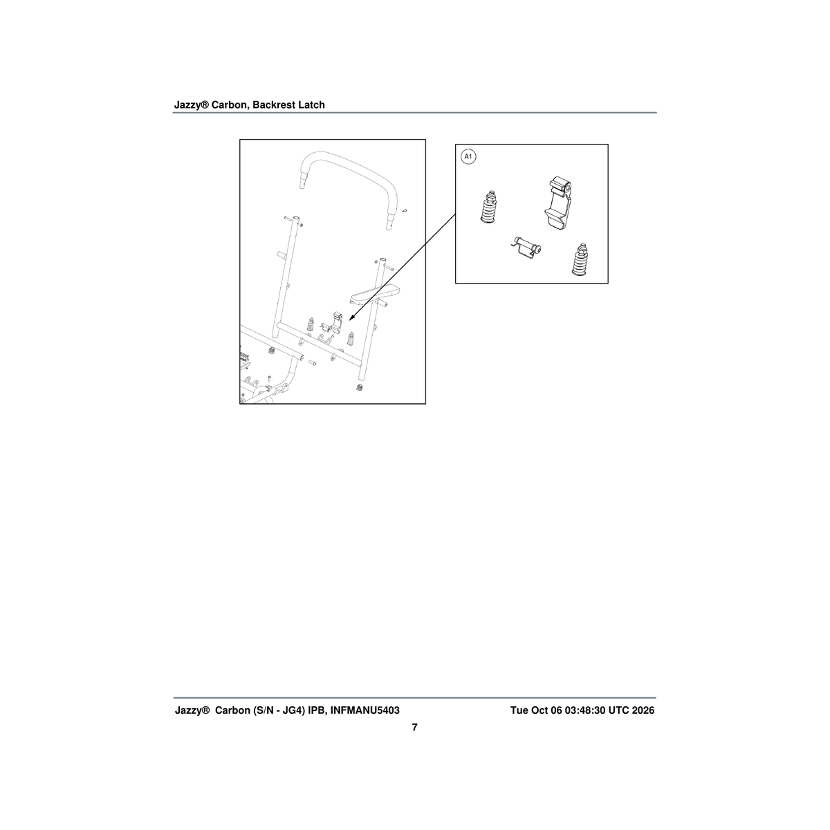 Pride Mobility MEC2200022 main frame rear latch jazzy carbon (innuovo:5515-pa-009) parts diagram
