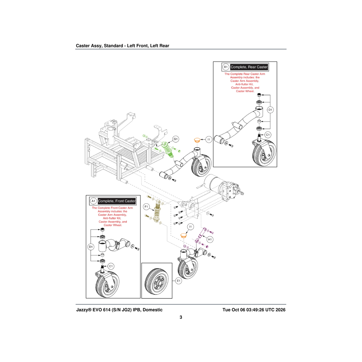 Pride Mobility MEC2200389 front suspension assembly standard parts diagram
