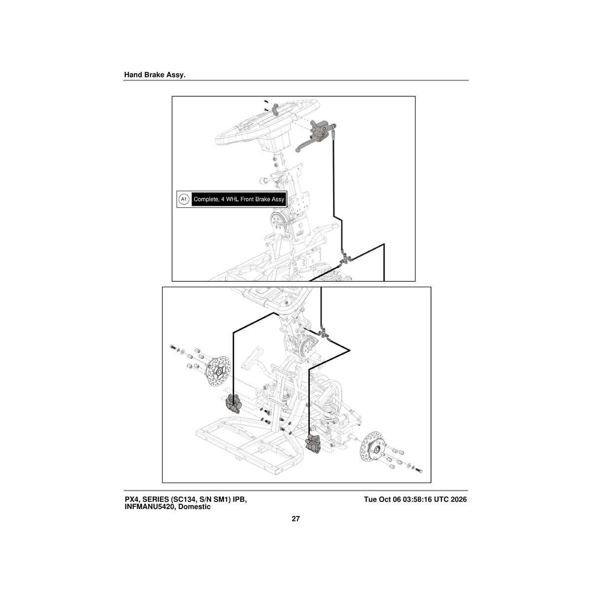 Pride Mobility MEC2201498 hydraulic handbrake assembly with lever right cx4 parts diagram