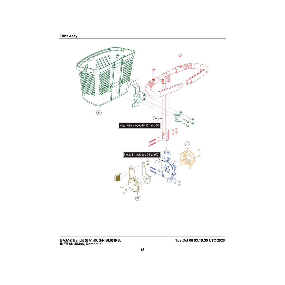 Pride Mobility MEC2203863 complete tiller assembly parts diagram