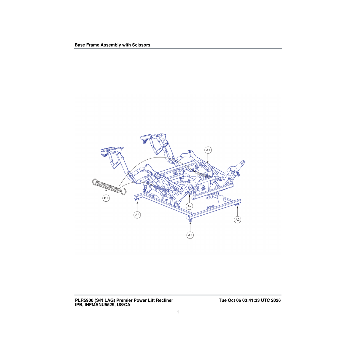Pride Mobility MEC2205156 tilt frame assembly lay flat mech with scissors dual motor parts diagram