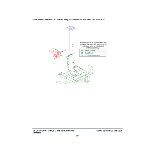 Pride Mobility MEC2206231 upper seat post assembly parts diagram