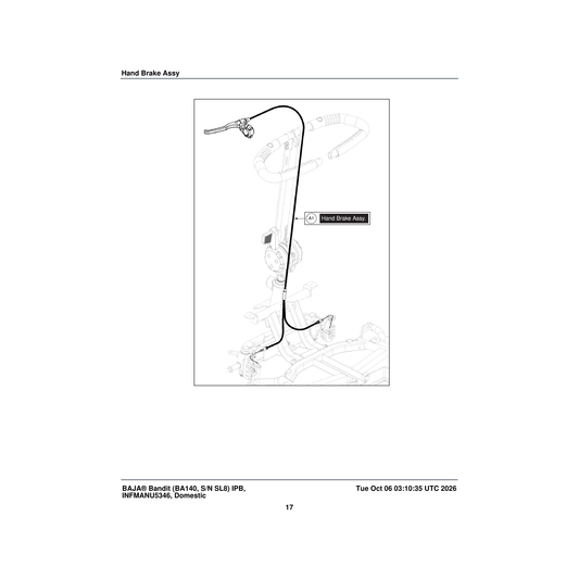 Pride Mobility MEC2206976 brake handle and cable assembly parts diagram