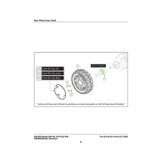 Pride Mobility MEC2206998 rear wheel hub with hardware parts diagram