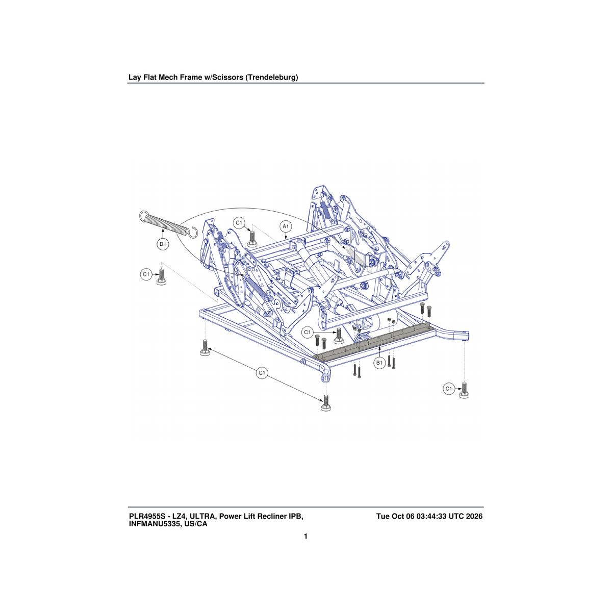 Pride Mobility MEC2301378 piano hinge short parts diagram