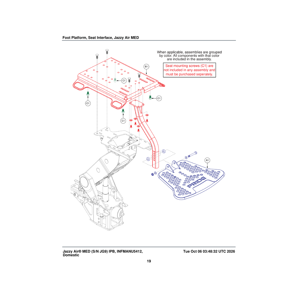 Pride Mobility MEC2302318 footrest assembly complete jazzy air med parts diagram