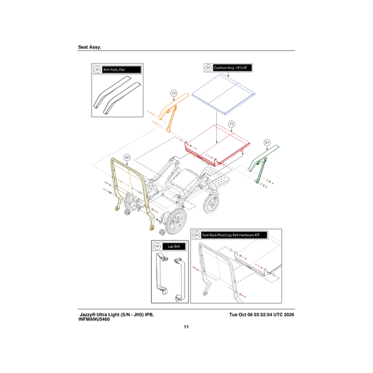 Pride Mobility MEC2304443 backrest sub-assembly parts diagram