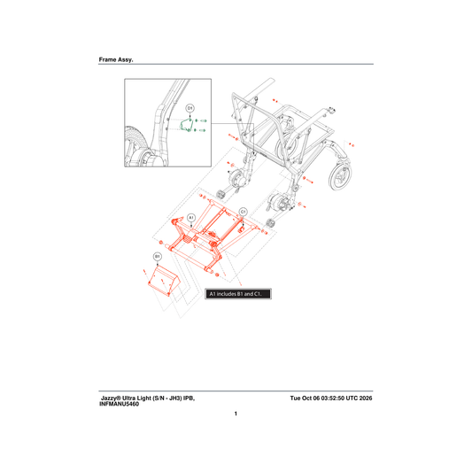 Pride Mobility MEC2400405 folded latch assembly parts diagram
