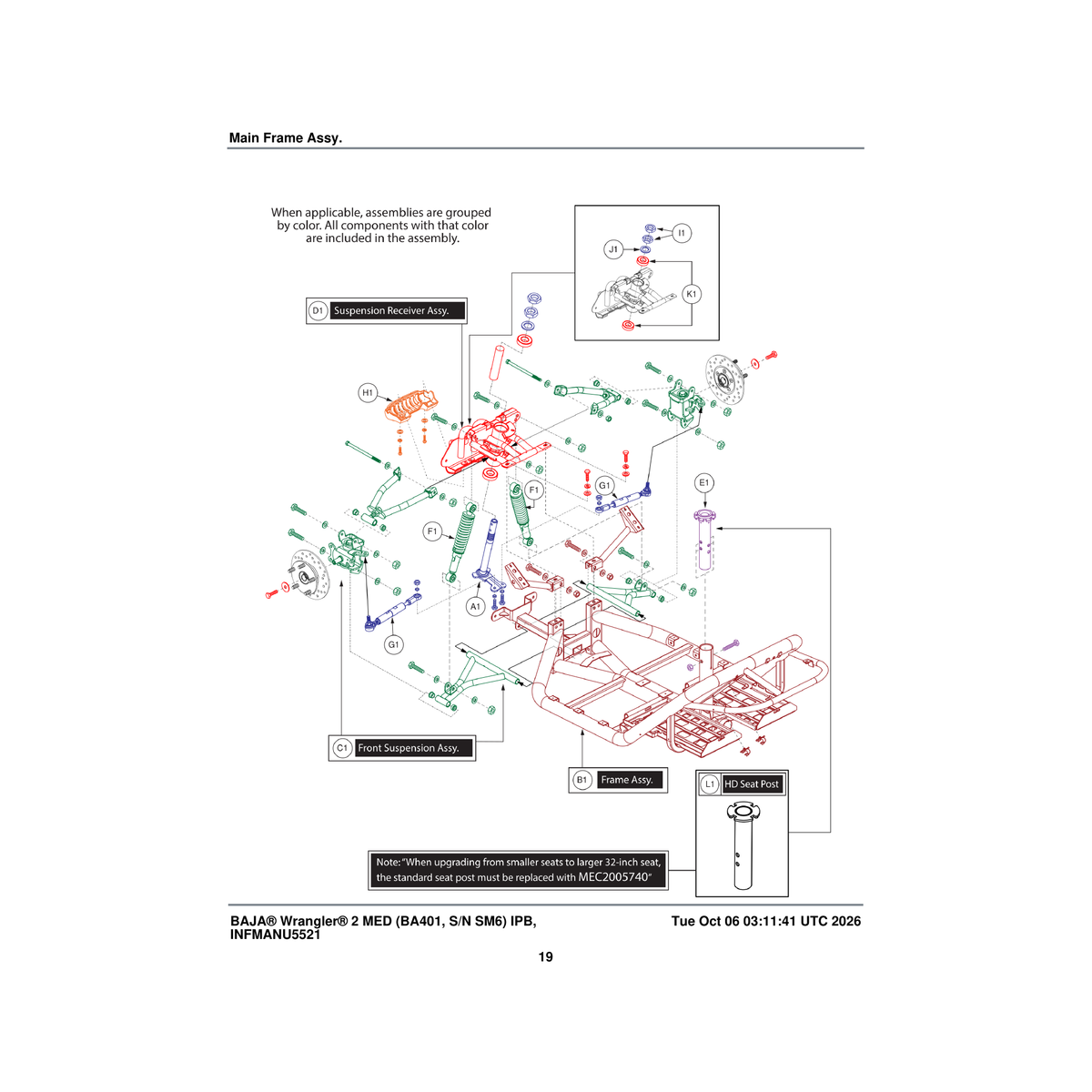 Pride Mobility MEC2401641 front suspension frame assembly dual a-arm parts diagram