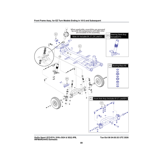 Pride Mobility MEC2401894 front axle assembly parts diagram