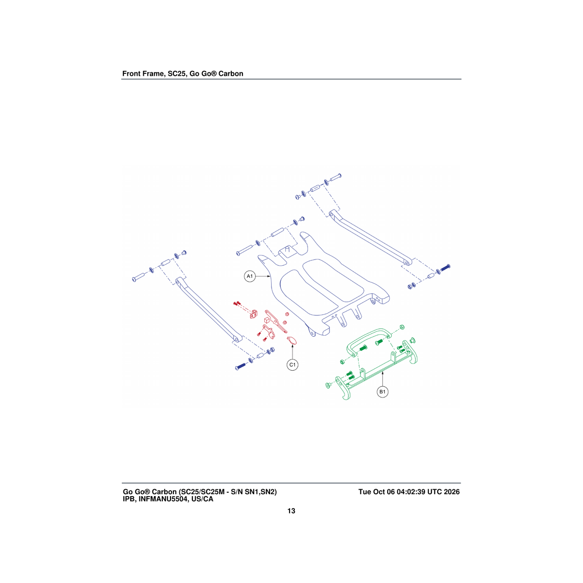 Pride Mobility MEC2402045 folding lock handle (innuovo: 3901-pa-016) parts diagram