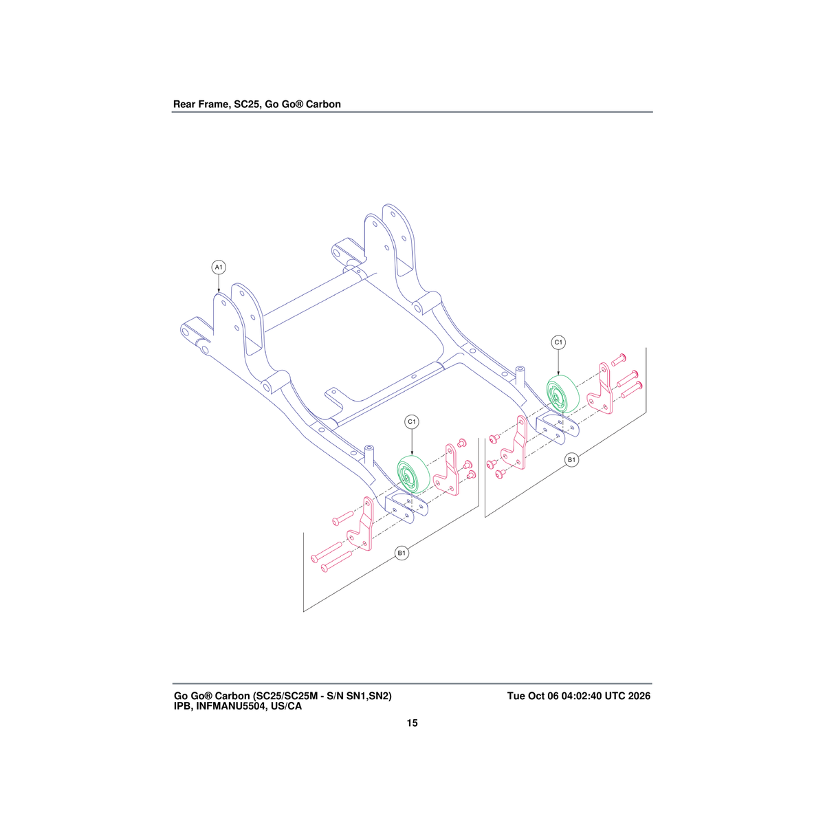 Pride Mobility MEC2402046 (innuovo: 3901-pa-022) rear frame assembly parts diagram