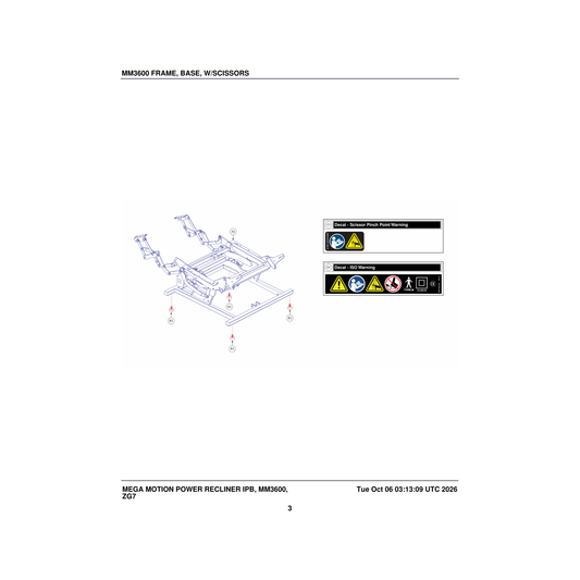Pride Mobility MEC2402991 tru motion frame assembly with scissors single motor 23c parts diagram