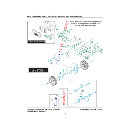 Pride Mobility MEC2403463 front frame assembly 10 inch 4wheel ez turn parts diagram