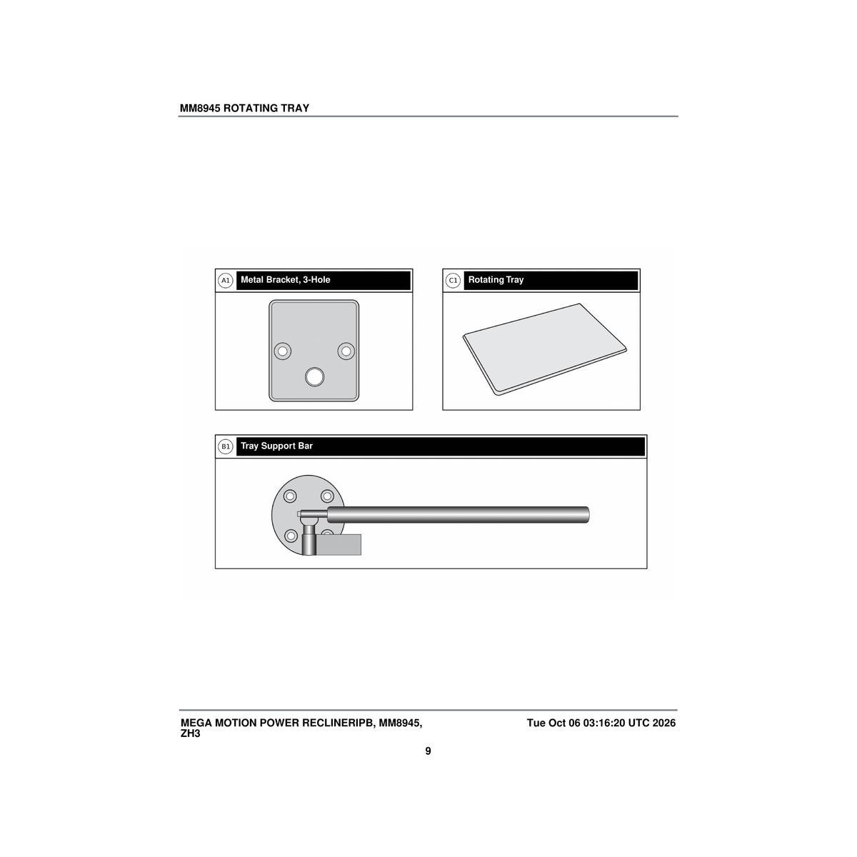 Pride Mobility MEC2405105 rotating tray parts diagram