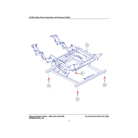 Pride Mobility MEC2405485 tru motion frame assembly with scissors single motor 23c parts diagram