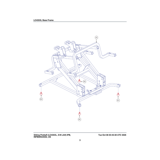 Pride Mobility MEC2406282 lift frame assembly dual motor heavyweight updated frame parts diagram