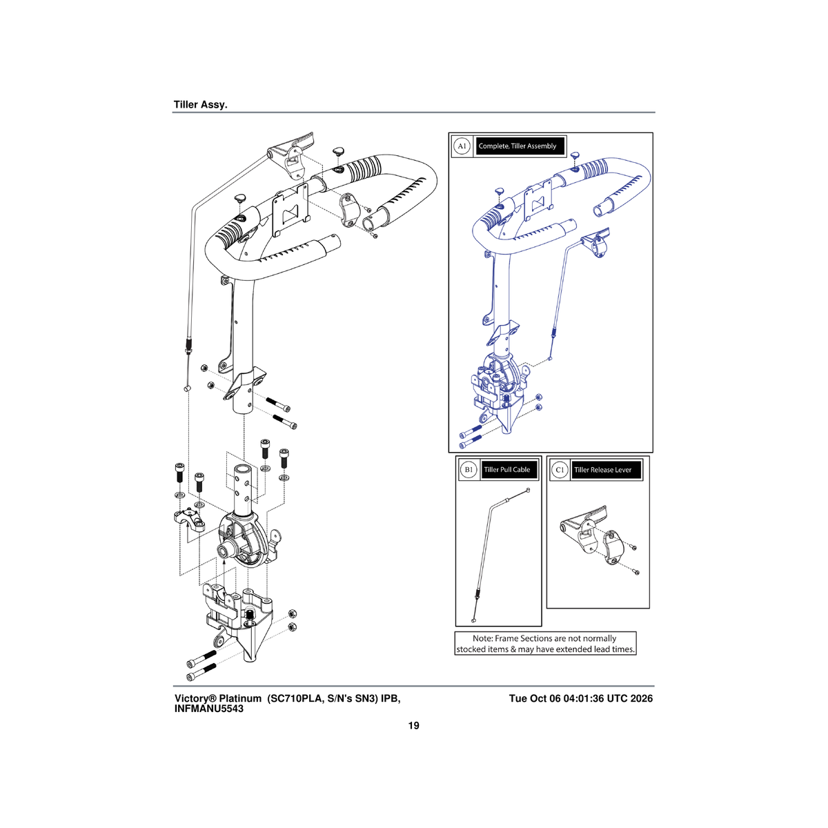 Pride Mobility MEC2406415 release cable tiller adjustment parts diagram