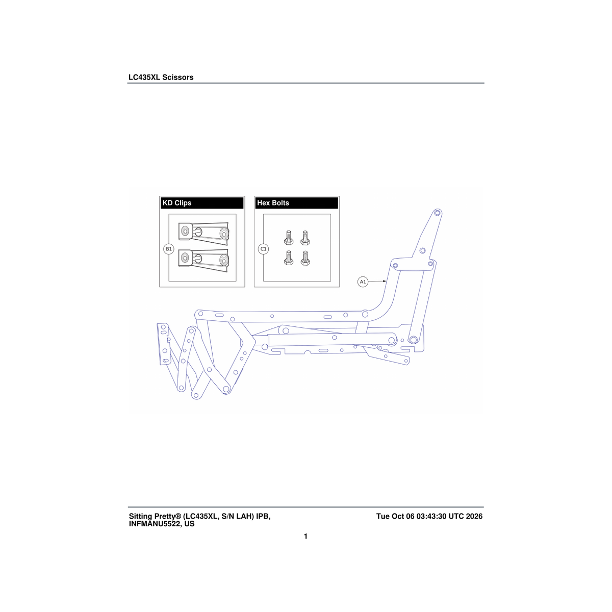 Pride Mobility MEC2407296 3 position scissor mech assembly heavy duty pair lc435xl/xxl parts diagram