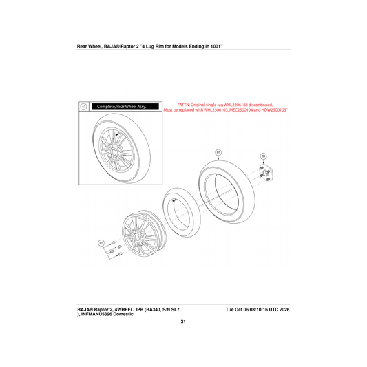 Pride Mobility MEC2500104 wheel hub assembly tapered rear parts diagram
