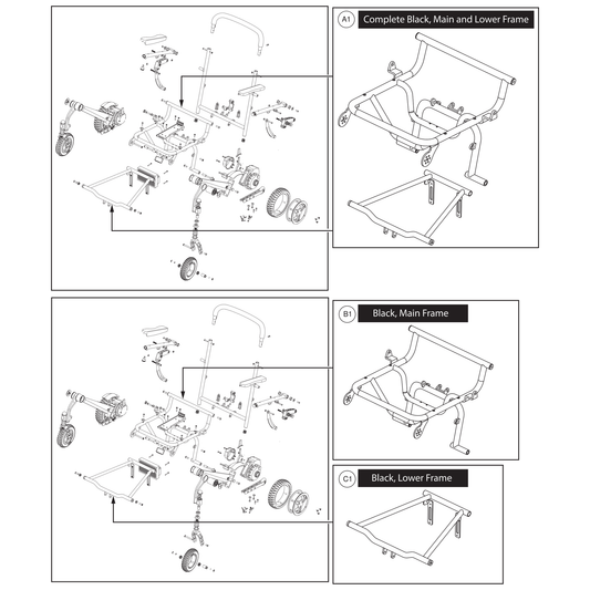 Pride Mobility MEC2502250 lower frame black parts diagram