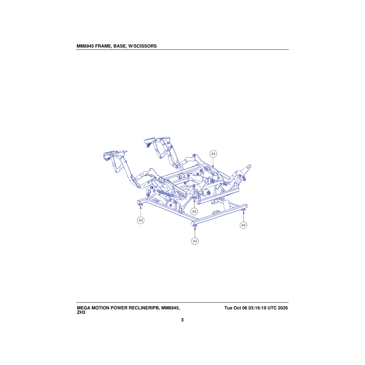 Pride Mobility MEC2502731 tilt frame assembly lay flat mech with scissors dual motor parts diagram