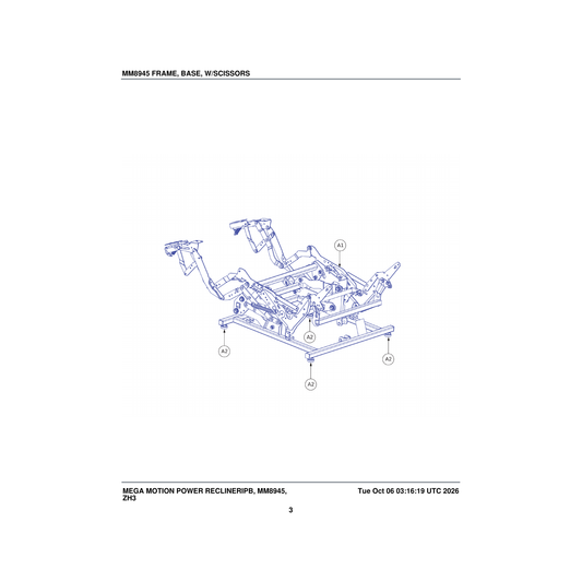 Pride Mobility MEC2502731 tilt frame assembly lay flat mech with scissors dual motor parts diagram