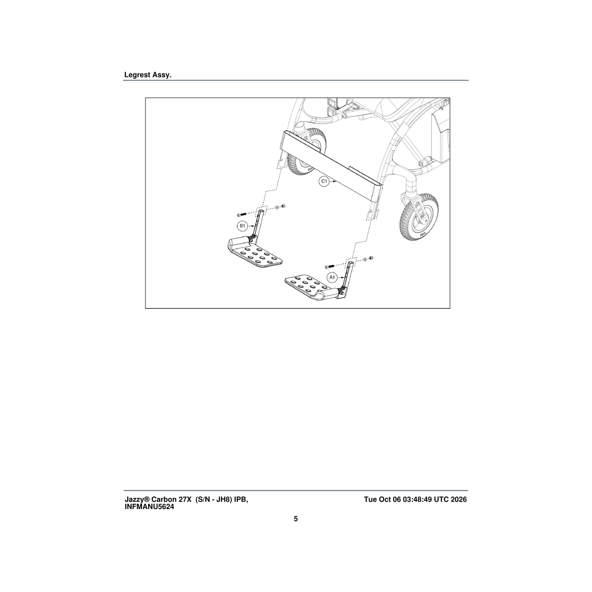 Pride Mobility MEC2504227 legrest assembly right (hp202-zp02) parts diagram