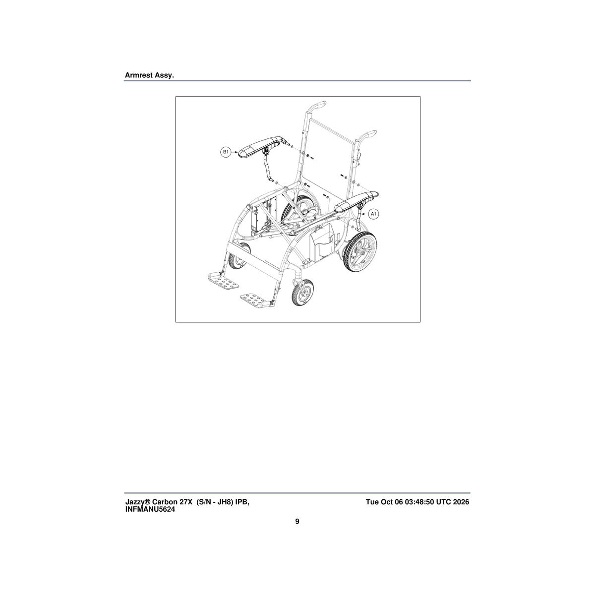 Pride Mobility MEC2504228 armrest assembly left (hp202-zp03) parts diagram