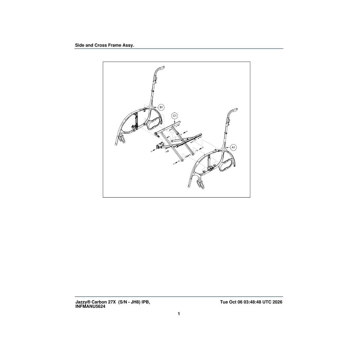 Pride Mobility MEC2504242 crossbar assembly (hp202-zp11) parts diagram