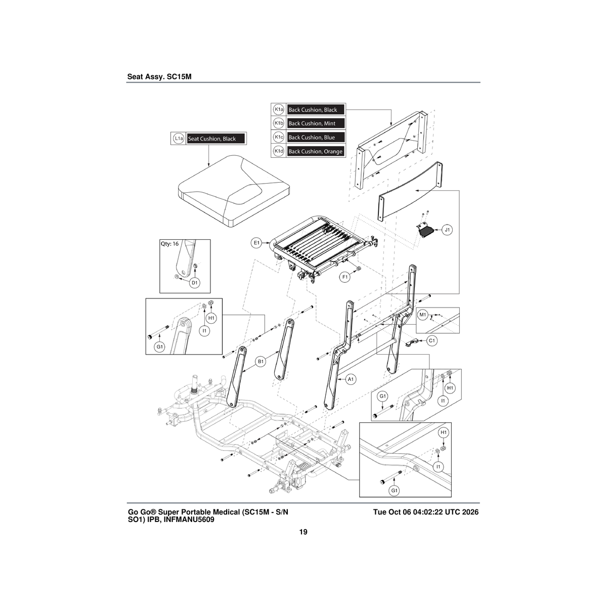 Pride Mobility MEC2504915 seat frame rear medical parts diagram