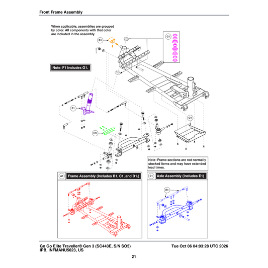 Pride Mobility MEC2505633 Front Frame Assembly parts diagram