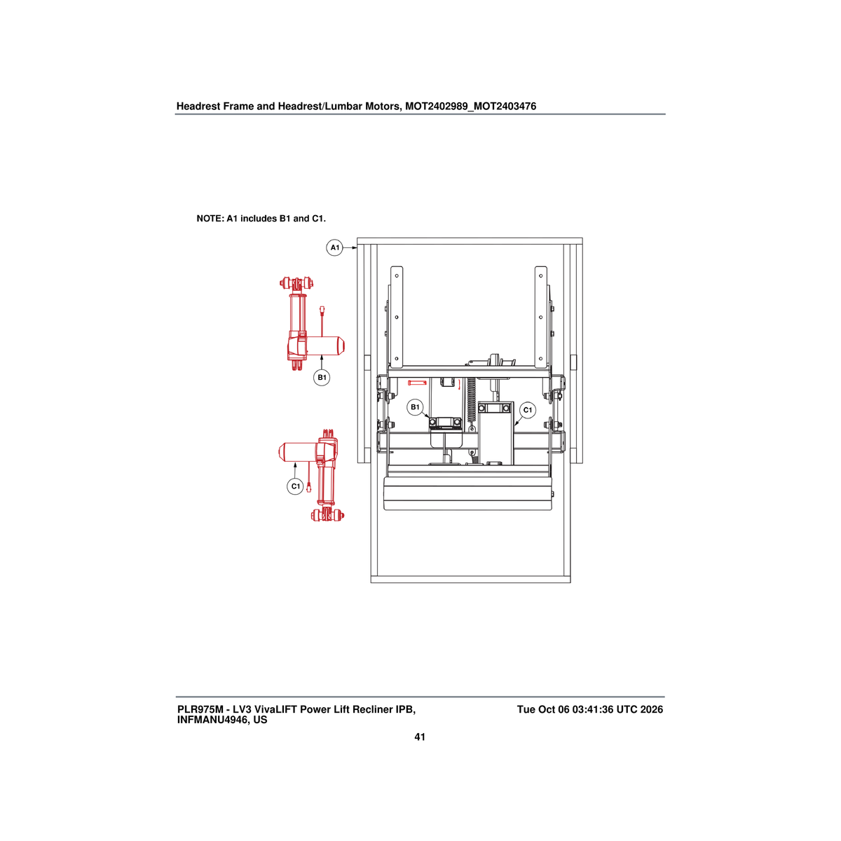 Pride Mobility MEC2505857 frame power headrest/lumbar seat back with omotors with parts diagram