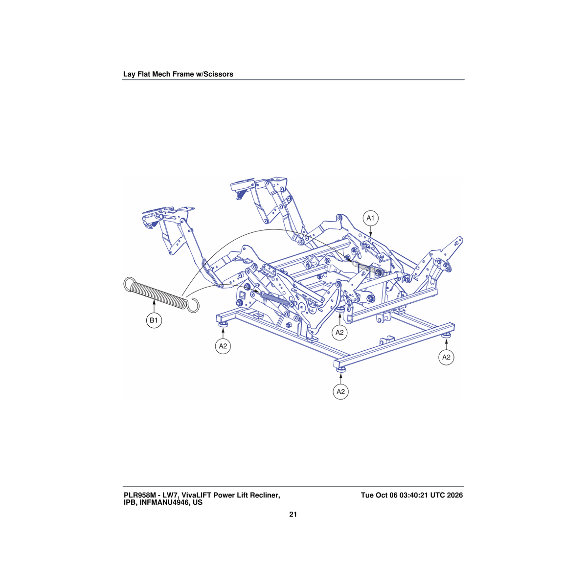 Pride Mobility MEC2505882 frame lay flat mech with scissors dual motor with hardware parts diagram
