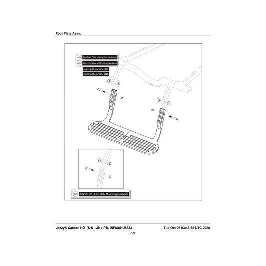 Pride Mobility MEC2506162 footrest platform with mounting hardware red (innuovo: l0100816) parts diagram