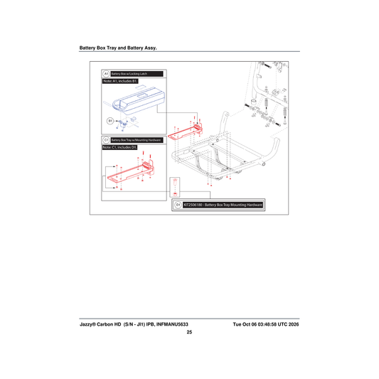 Pride Mobility MEC2506183 battery box locking latch (innuovo: l0100964) parts diagram