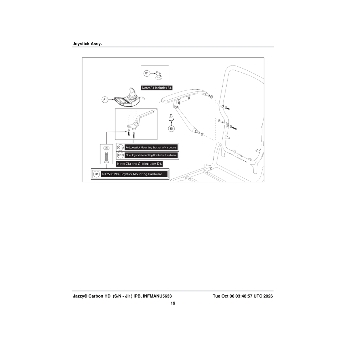 Pride Mobility MEC2506199 joystick mounting bracket with mounting hardware red (l0100973) parts diagram