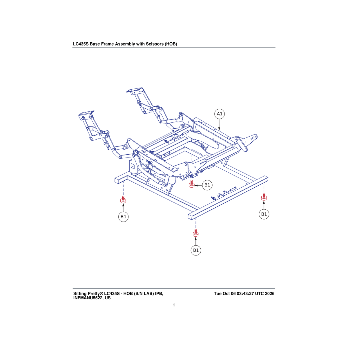 Pride Mobility MEC2506840 tru motion frame assembly with scissors single motor 21c parts diagram