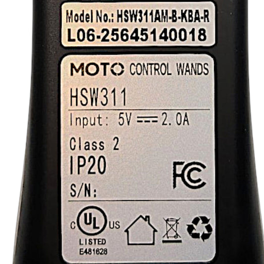 Product label with Model Number: HSW311AM-B-KBA-R, Moto Control Wands, Model ID: HSW311, etcetera