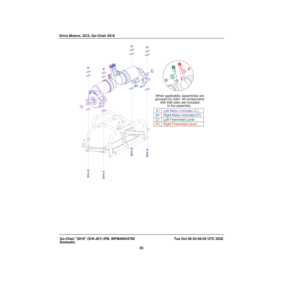 Pride Mobility MOT154826 drive motor assembly go-chair lx right gc3 connector parts diagram