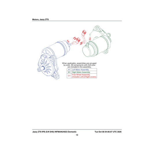 Pride Mobility MOT1611035 motor assembly left scooter parts diagram