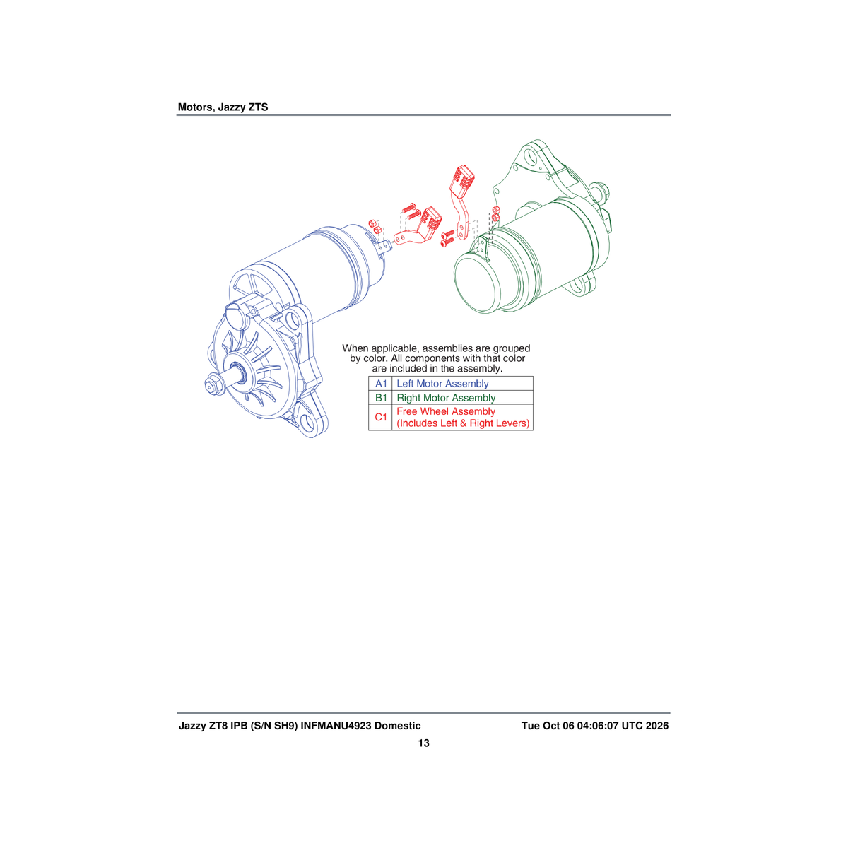 Pride Mobility MOT1611464 motor assembly right scooter parts diagram