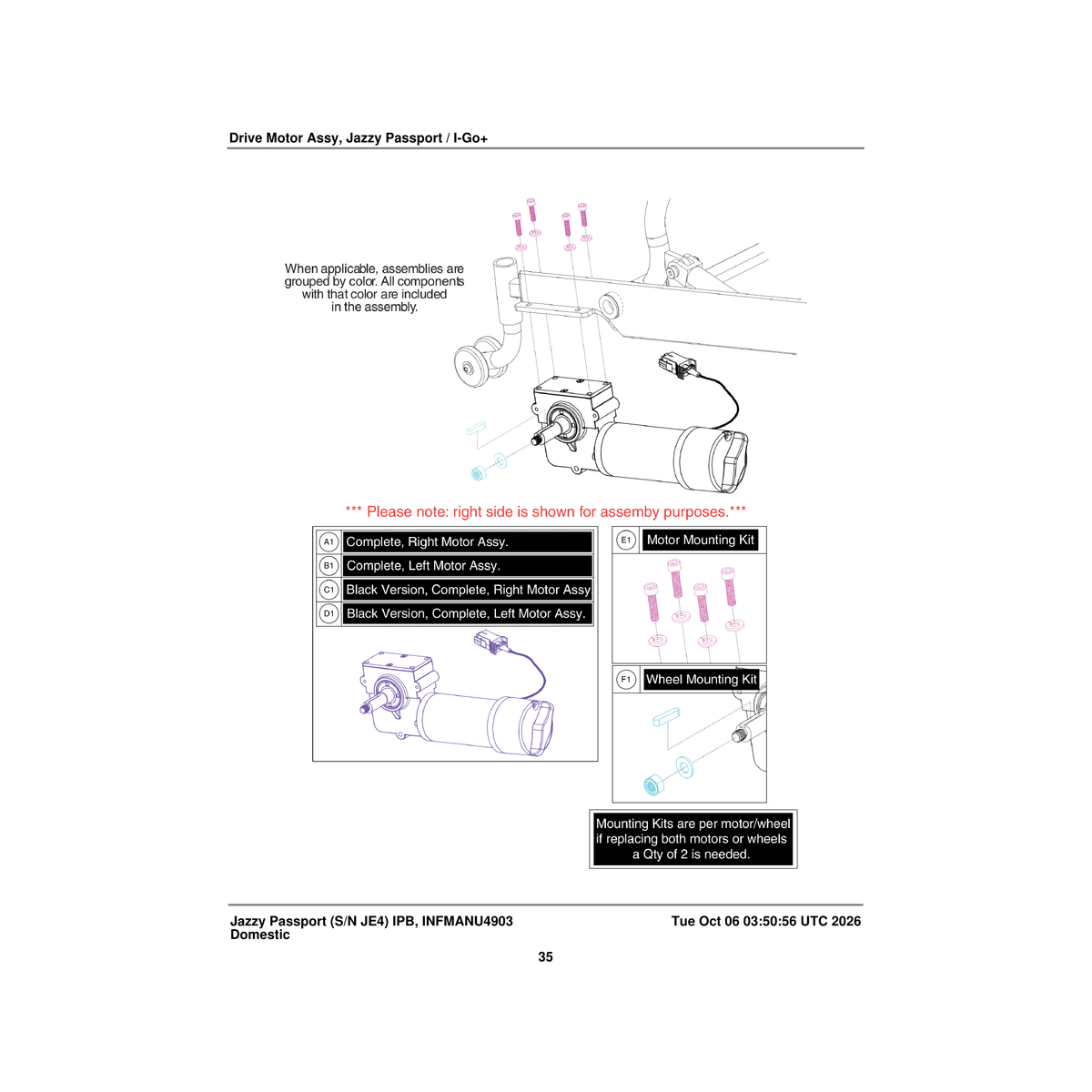 Pride Mobility MOT1708451 motor mounting kit fjpt1700 parts diagram