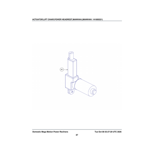 Pride Mobility MOT1709262 actuator lift chair power headrest manwah parts diagram