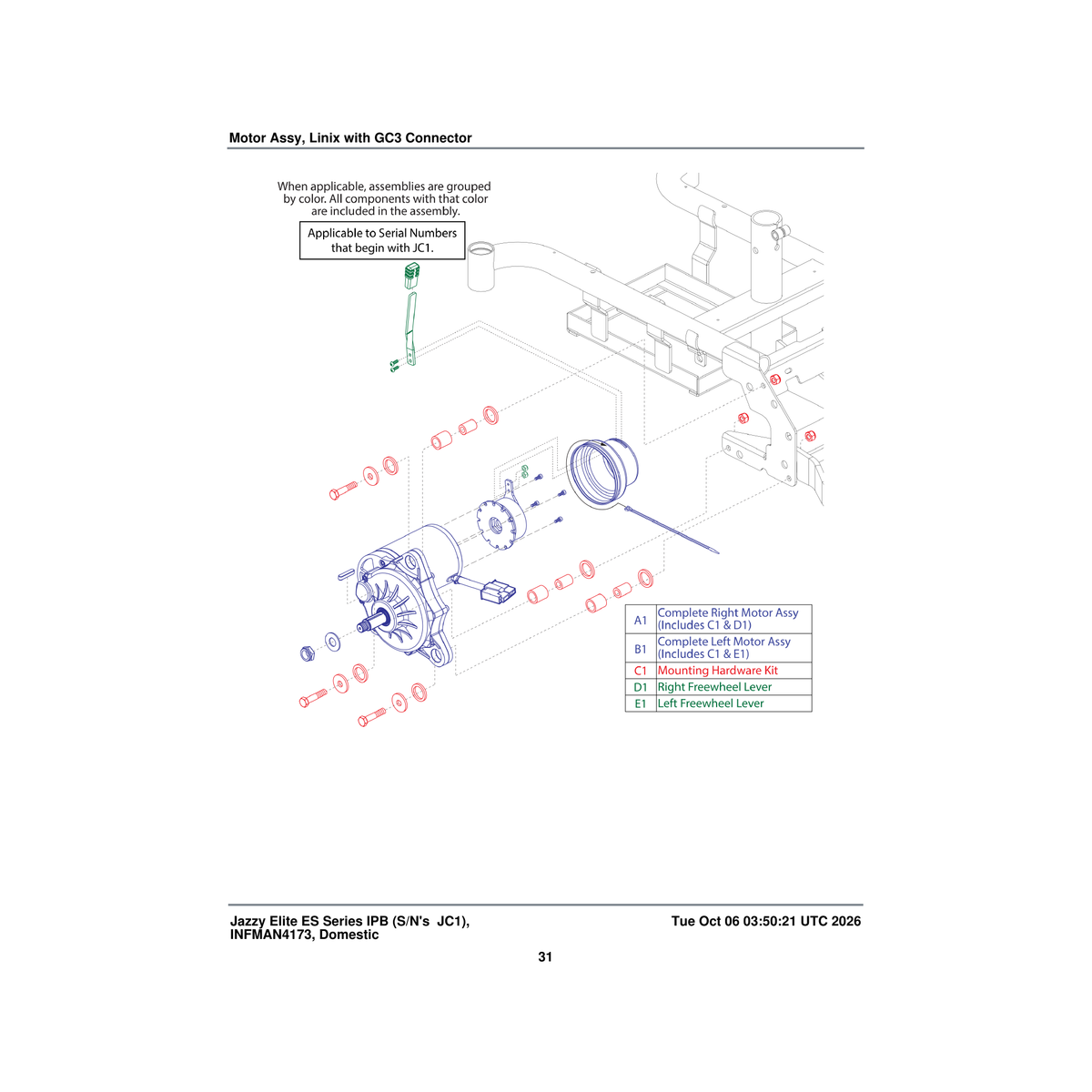 Pride Mobility MOT1803329 drive motor assembly jazzy select elite right with freewheel & mounting hardware gc3 conne parts di