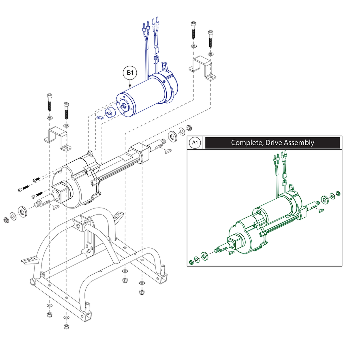 Pride Mobility (MOT1900208), Linix motor and brake assembly with coupler key, 6 km/h, for Go-Go Elite Traveller and Go-Go Ultra X scooters.
